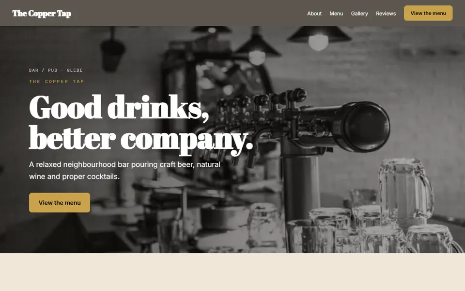 The Copper Tap: the bar site as it opens, Warm Classic direction