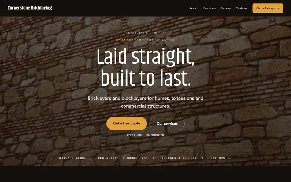 Cornerstone Bricklaying: the bricklayer site as it opens, Moody Dark direction