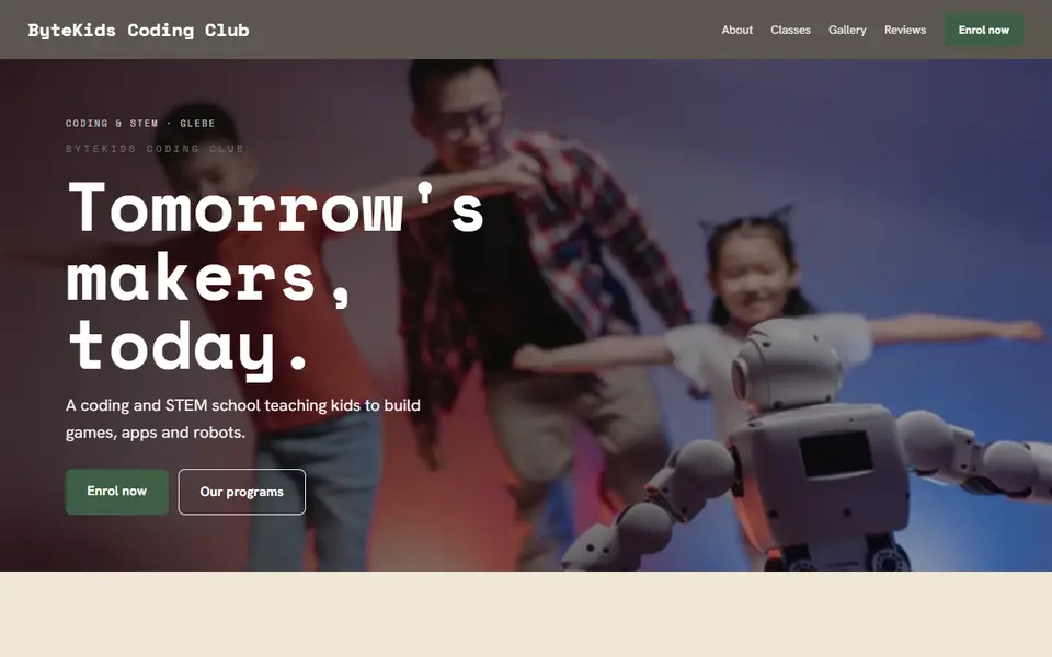 ByteKids Coding Club: the coding and STEM site as it opens, Warm Classic direction