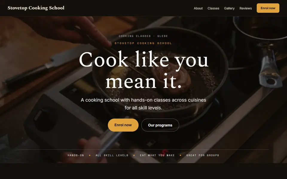 Stovetop Cooking School: the cooking classes site as it opens, Moody Dark direction