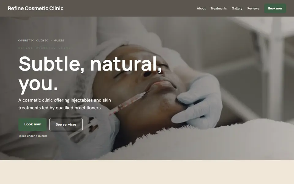Refine Cosmetic Clinic: the cosmetic clinic site as it opens, Warm Classic direction