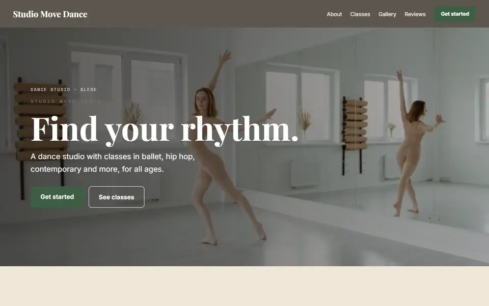 Studio Move Dance: the dance studio site as it opens, Warm Classic direction