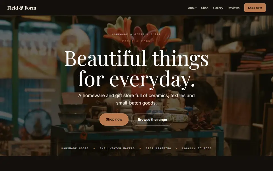 Field & Form: the homeware and gifts site as it opens, Moody Dark direction