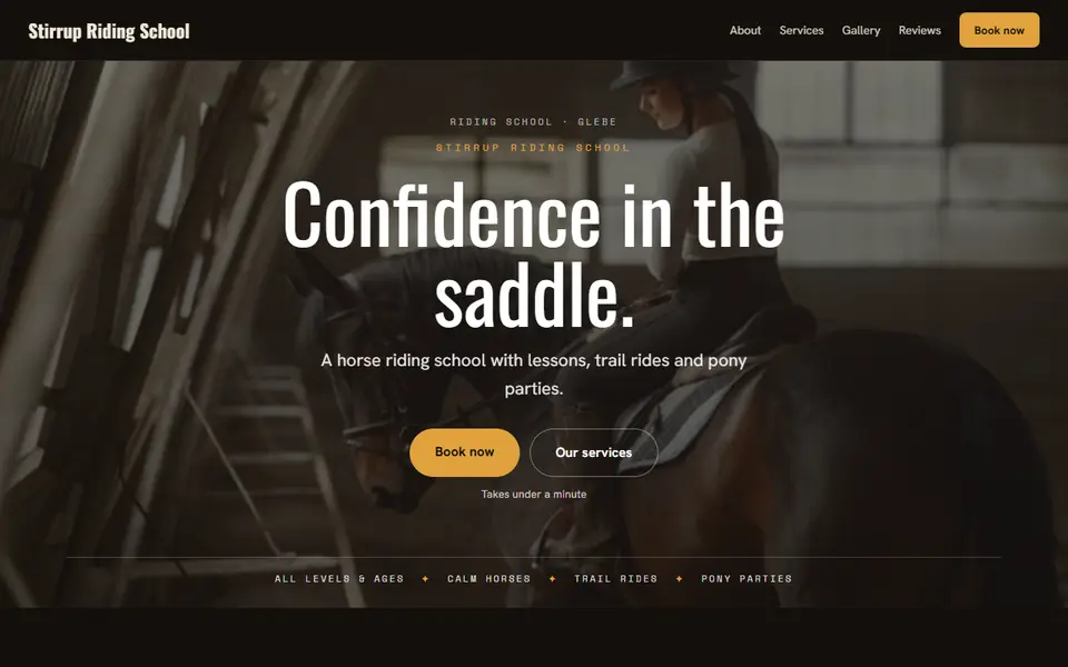 Stirrup Riding School: the riding school site as it opens, Moody Dark direction