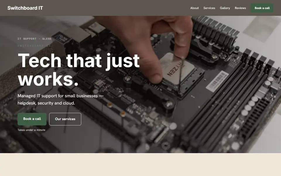 Switchboard IT: the IT support site as it opens, Warm Classic direction