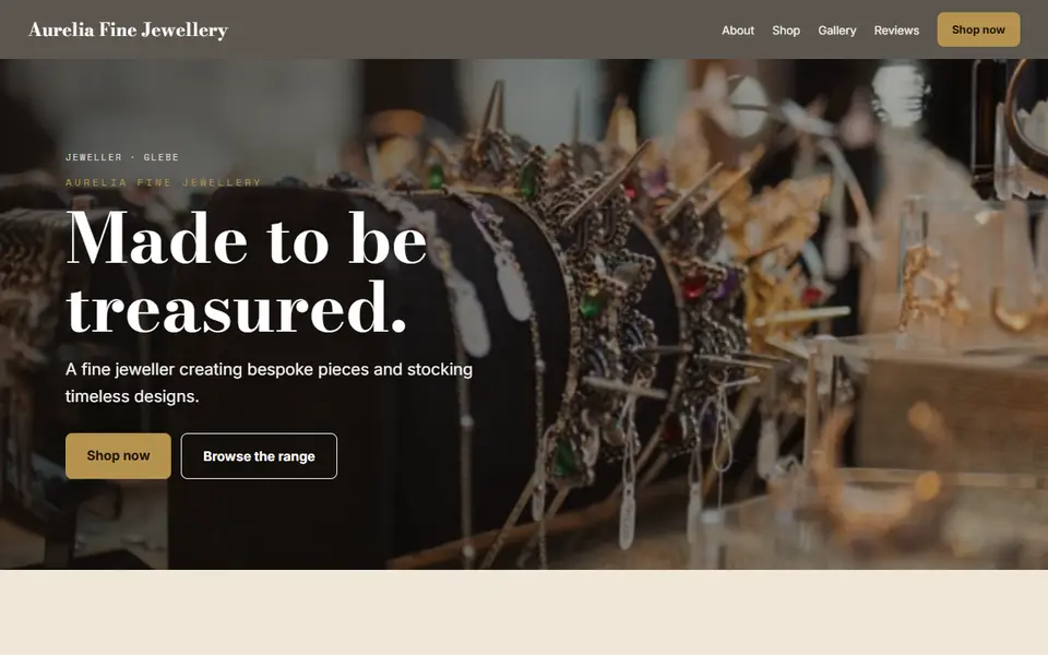 Aurelia Fine Jewellery: the jeweller site as it opens, Warm Classic direction
