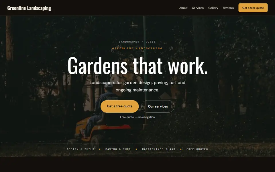 Greenline Landscaping: the landscaper site as it opens, Moody Dark direction