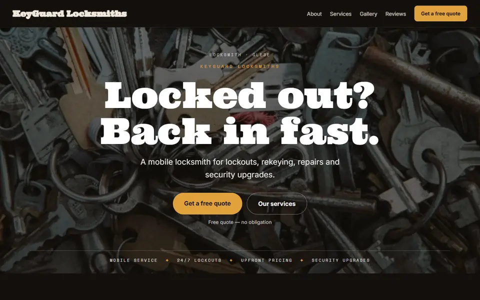 KeyGuard Locksmiths: the locksmith site as it opens, Moody Dark direction