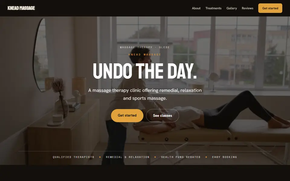 Knead Massage: the massage therapy site as it opens, Moody Dark direction