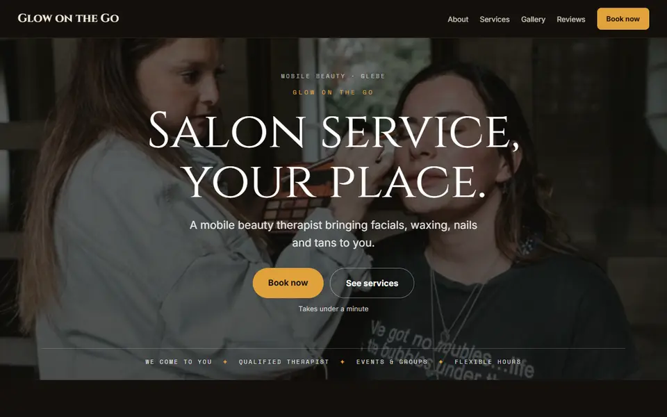 Glow on the Go: the mobile beauty site as it opens, Moody Dark direction