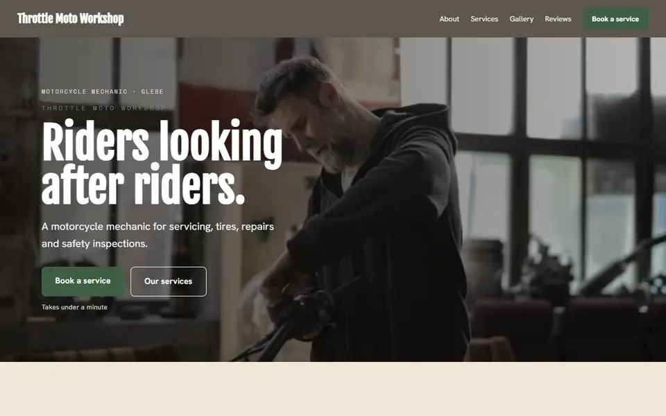 Throttle Moto Workshop: the motorcycle mechanic site as it opens, Warm Classic direction