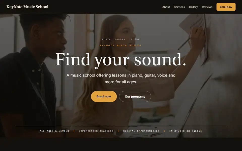 KeyNote Music School: the music lessons site as it opens, Moody Dark direction