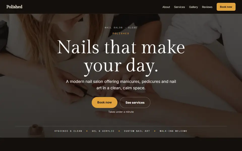 Polished: the nail salon site as it opens, Moody Dark direction