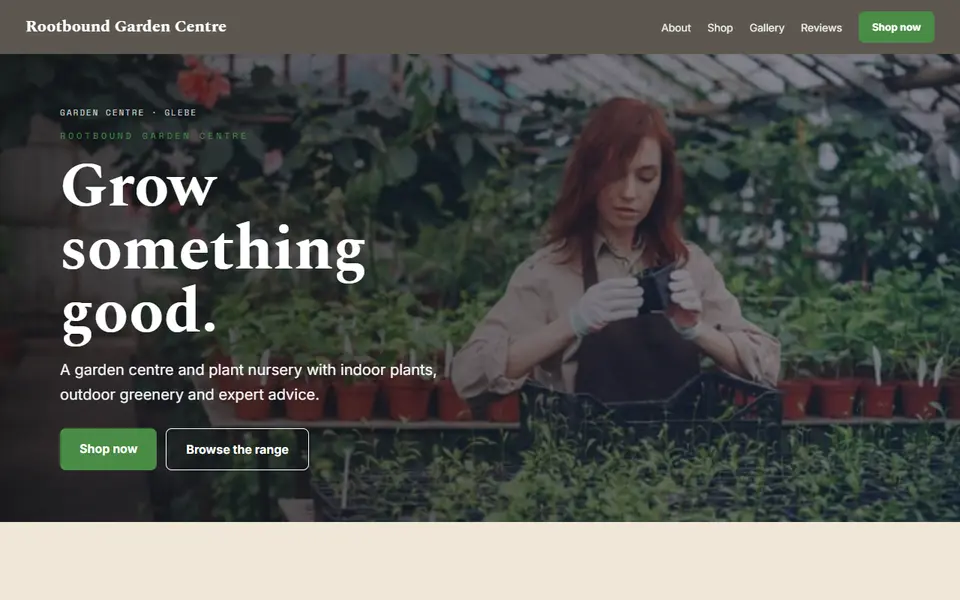 Rootbound Garden Centre: the garden centre site as it opens, Warm Classic direction