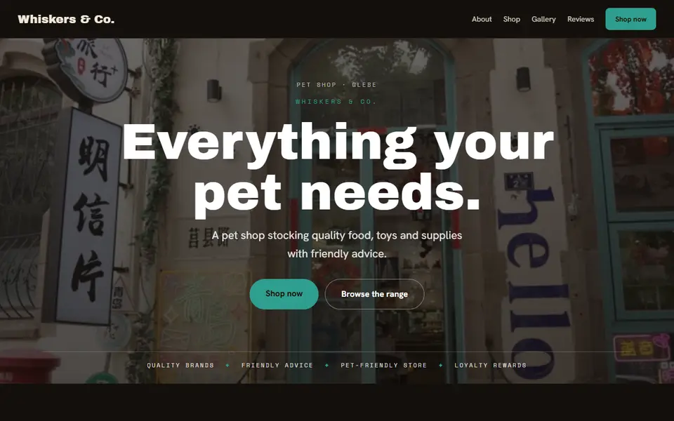 Whiskers & Co.: the pet shop site as it opens, Moody Dark direction