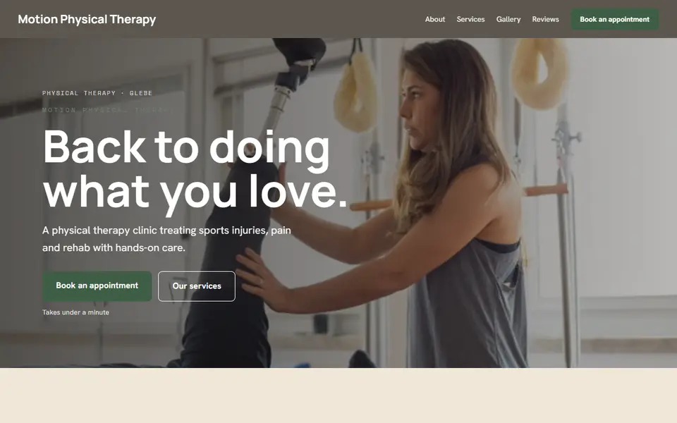 Motion Physical Therapy: the physical therapy site as it opens, Warm Classic direction
