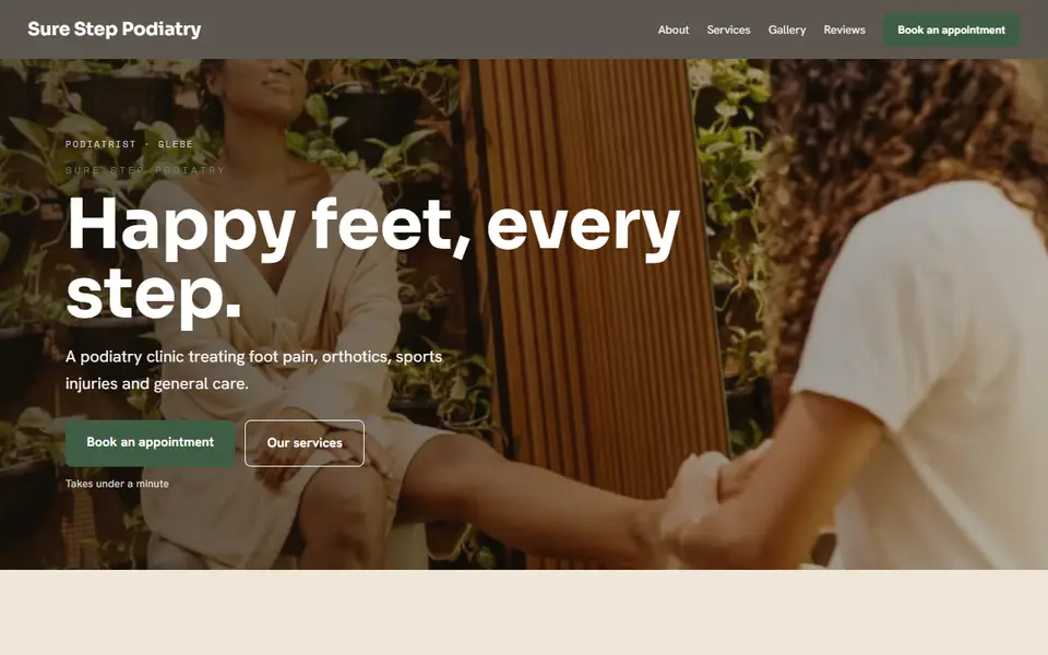 Sure Step Podiatry: the podiatrist site as it opens, Warm Classic direction
