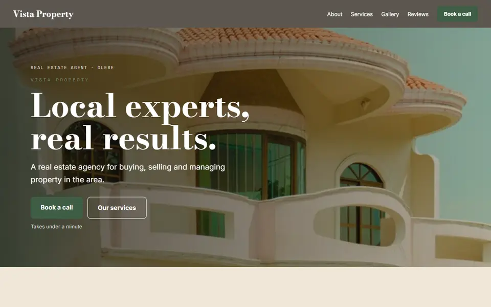 Vista Property: the real estate agent site as it opens, Warm Classic direction