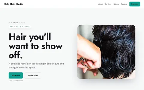 Halo Hair Studio in the Bright Minimal direction