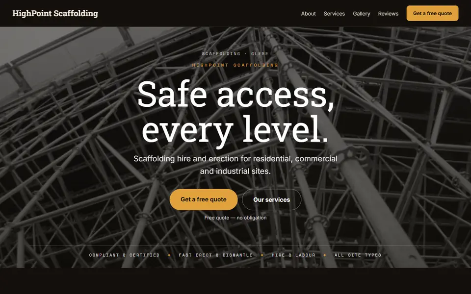 HighPoint Scaffolding: the scaffolding site as it opens, Moody Dark direction