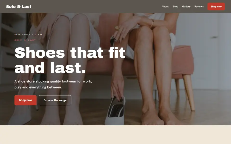 Sole & Last: the shoe store site as it opens, Warm Classic direction