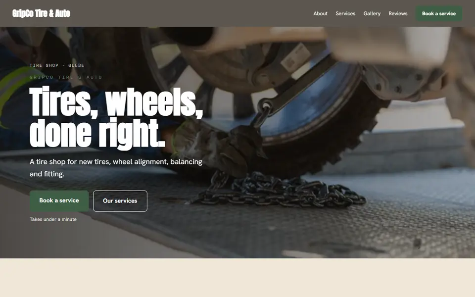 GripCo Tire & Auto: the tire shop site as it opens, Warm Classic direction