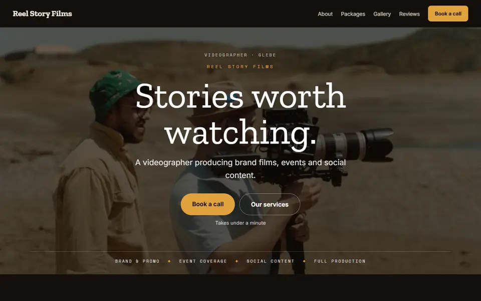 Reel Story Films: the videographer site as it opens, Moody Dark direction