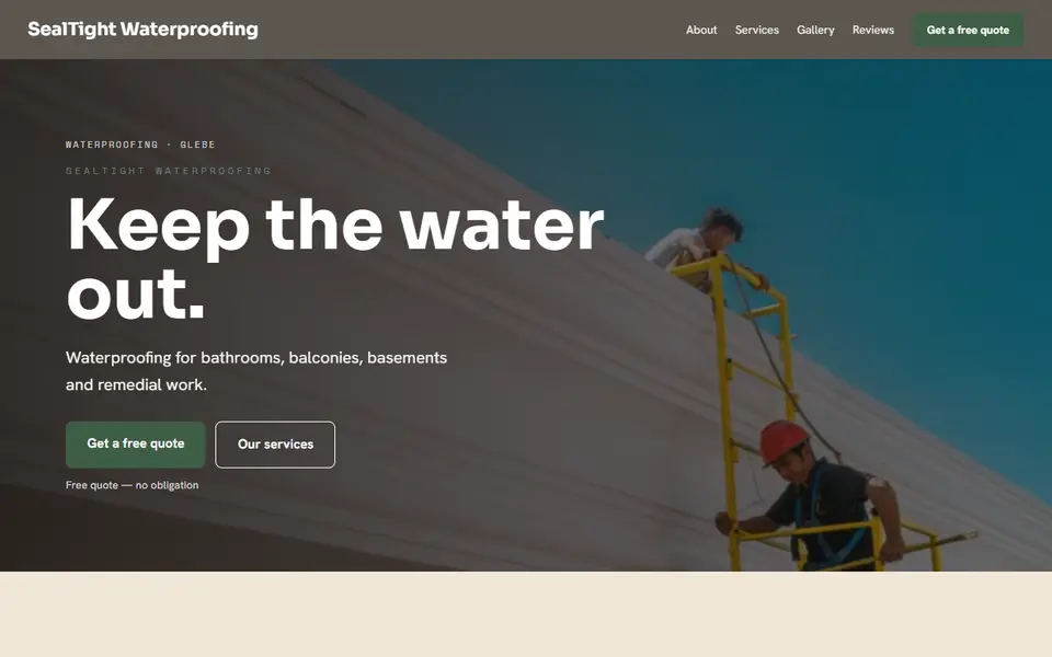 SealTight Waterproofing: the waterproofing site as it opens, Warm Classic direction