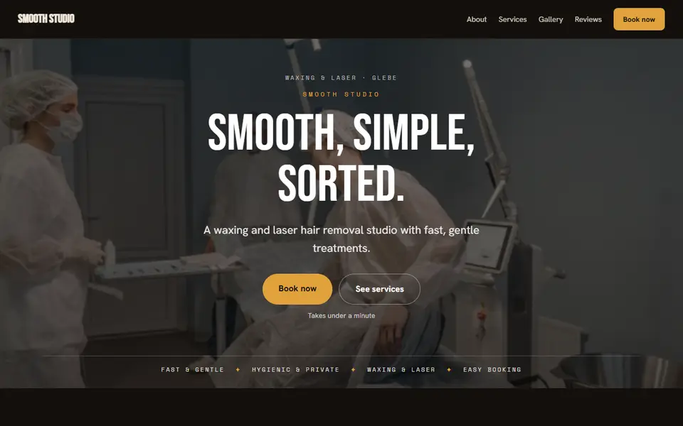 Smooth Studio: the waxing and laser site as it opens, Moody Dark direction
