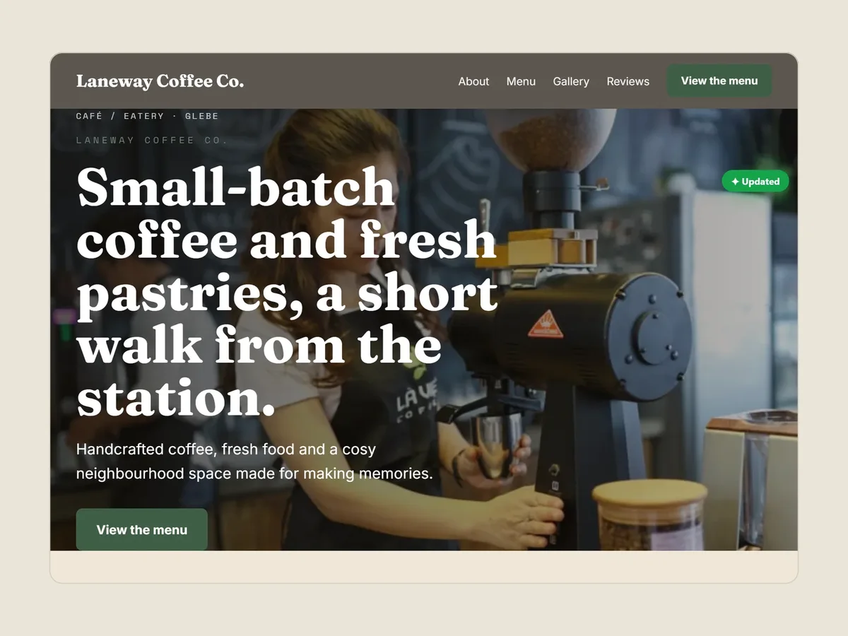 The same site after typing the name Laneway Coffee Co. and a new tagline