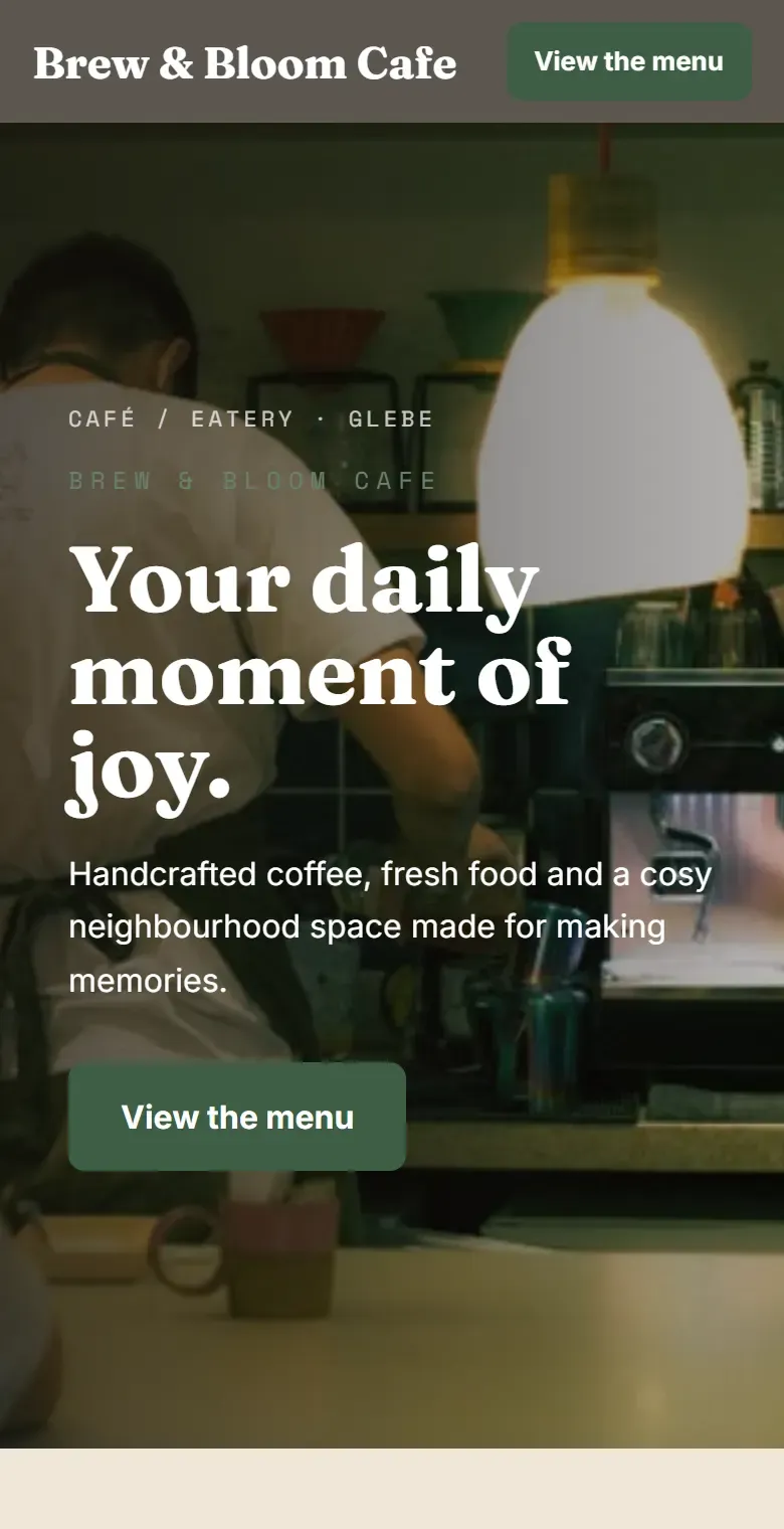 The café starting site on a phone