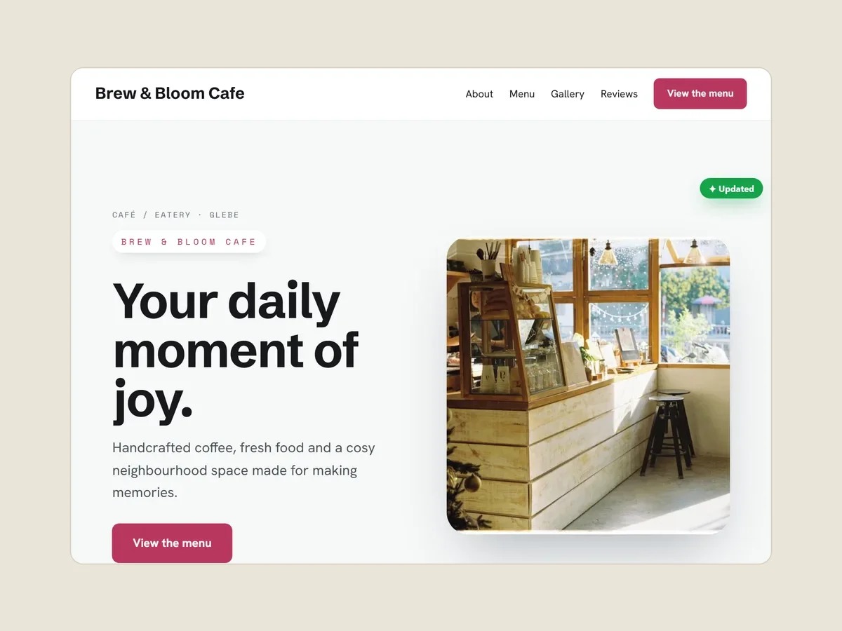 The same café site after one press of Remix